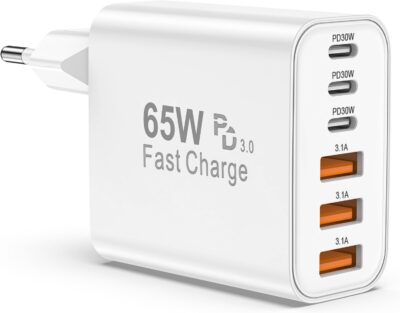 BSTOEM Cargador Carga Rapida USB C 65W, con 6 Puertos PD+QC rapido...